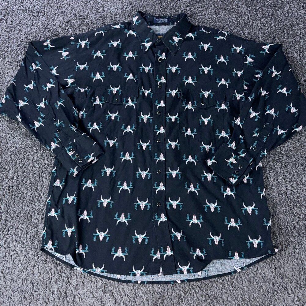 Panhandle Slim Western Shirt Mens XL Steer Cattle Print Pearl Snap Button Up